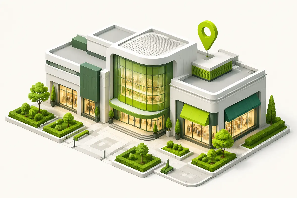 ภาพไอโซเมตริกศูนย์การค้าสำหรับวางแผนแคมเปญ Location-Based SMS